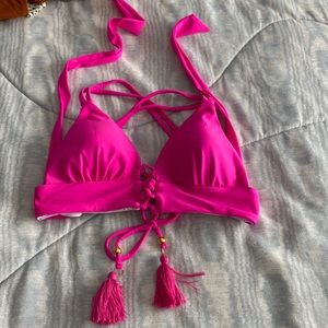 Hit pink Venus swimwear bikini top , criss cross back